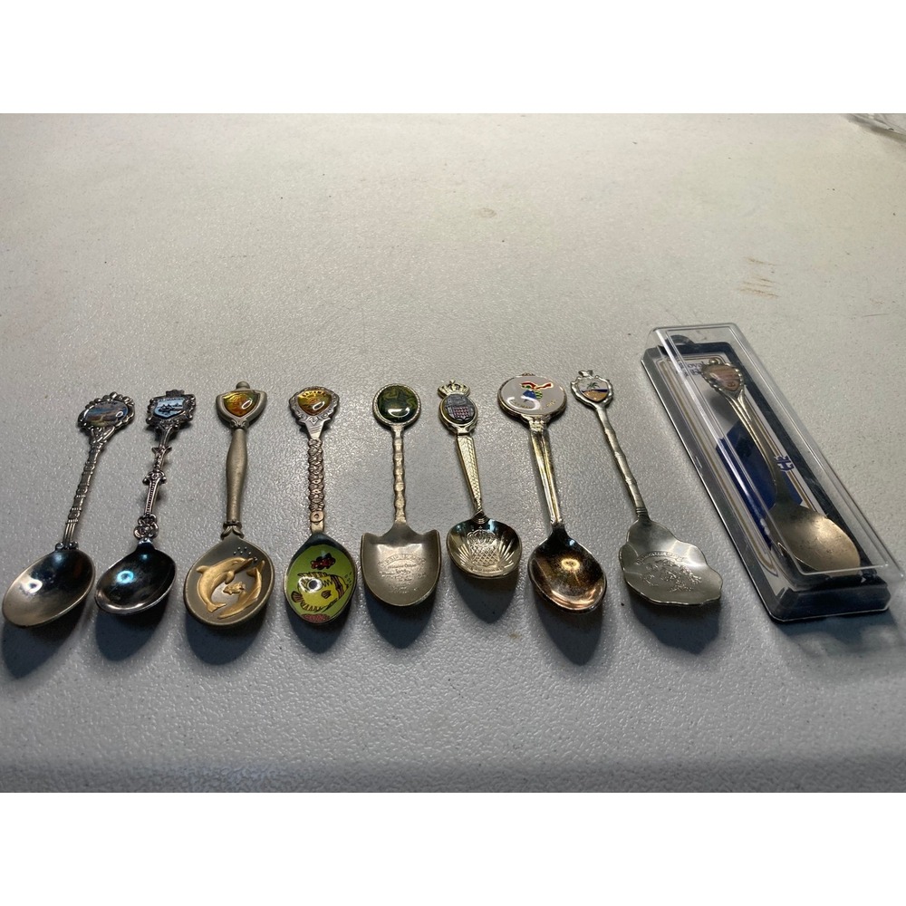 Vintage Souvenir Spoon Lot 9pc Virgin Islands Monaco Cayman Royal Caribbean